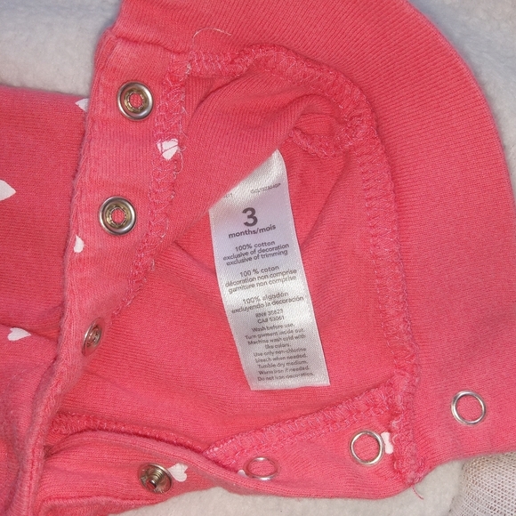 5 for $10 Carter's Pink & White Heart Longsleeve Leg Snap Jumpsuit size 3M - Picture 2 of 4